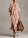 Pink Oversized Shimmer Knit Split Midi Dress