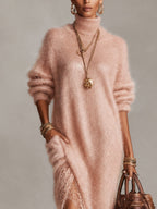 Pink Oversized Shimmer Knit Split Midi Dress