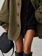 Olive Green Drop Shoulder Suede Oversized Jacket