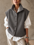 Dark Grey Stand Collar Waistcoat and White Drop Shoulder Shirt Two Piece Set