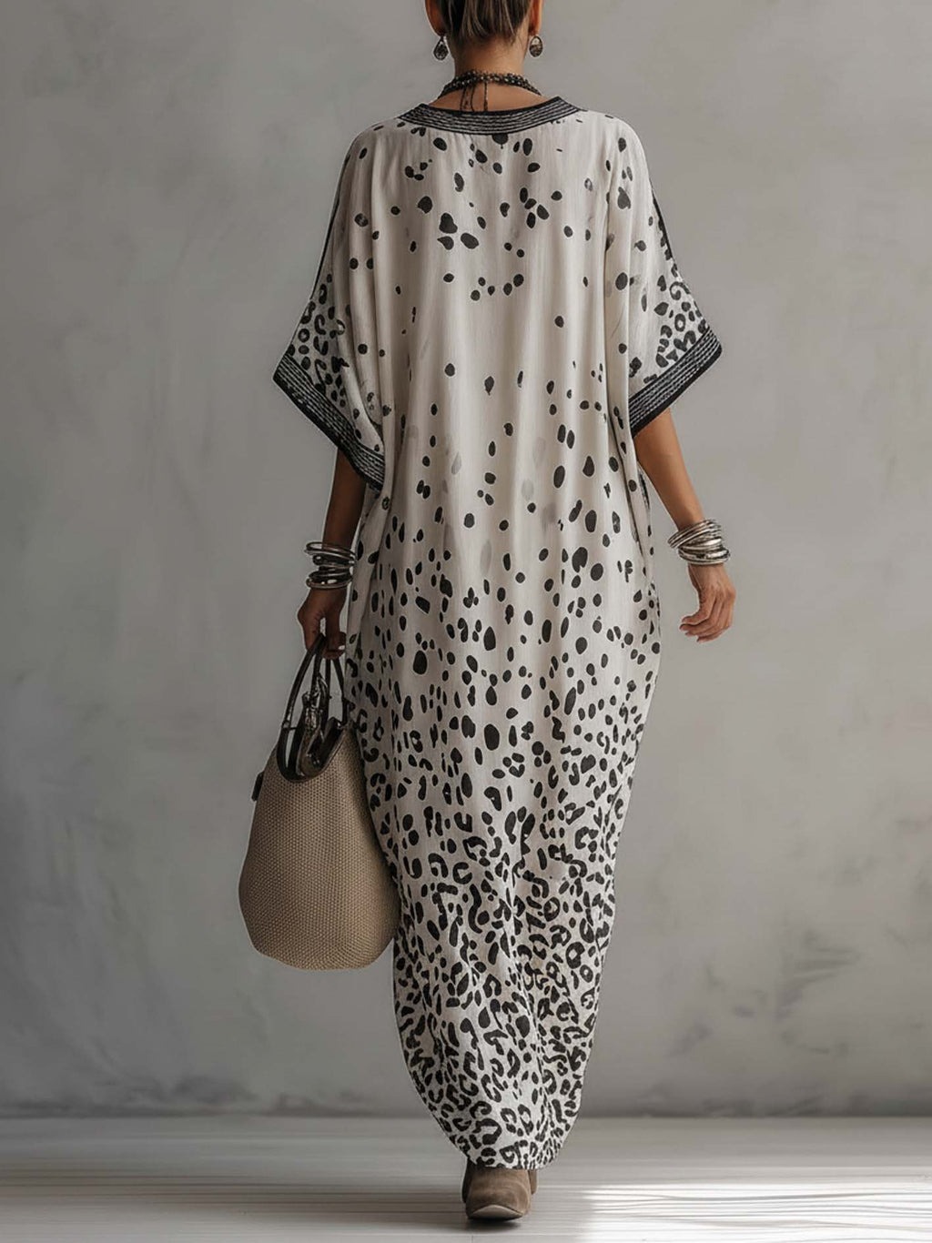 Light Grey Gradient Leopard Print Chiffon Maxi Dress