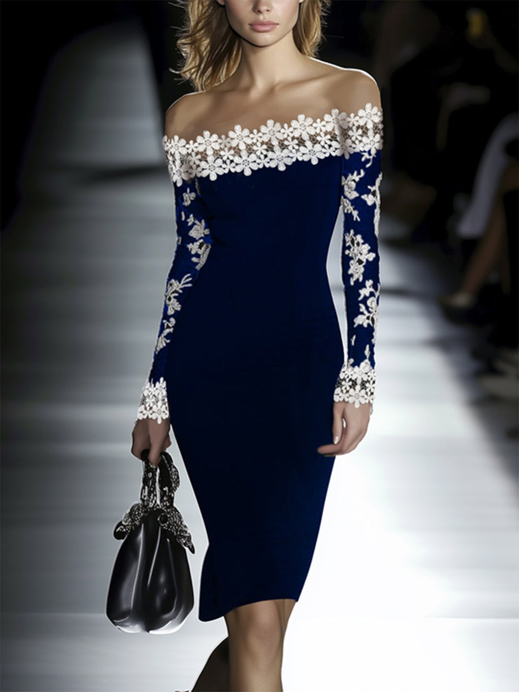 Lace Neckline Hip Dress