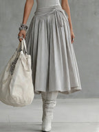 Grey Ribbed Tank Bodice Draped Midi Dress