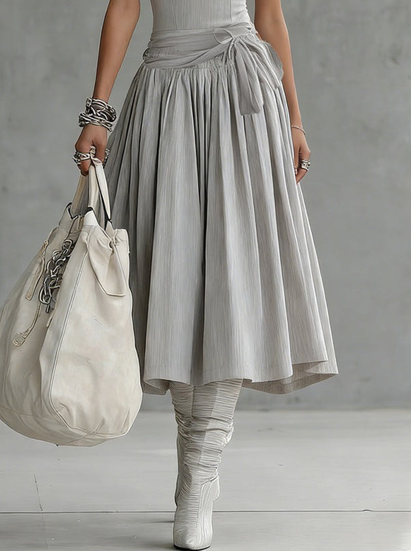 Grey Ribbed Tank Bodice Draped Midi Dress