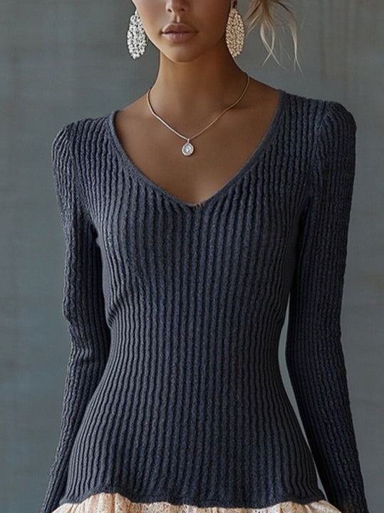 Black Chic Knit and Lace Contrast Dress