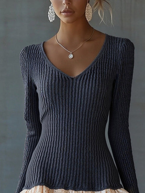 Black Chic Knit and Lace Contrast Dress
