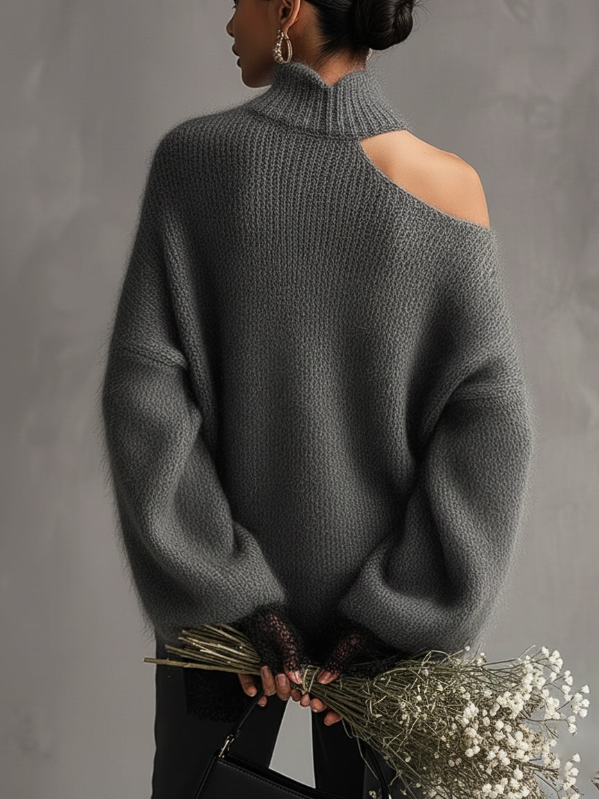 Grey Mohair Knit Jumper with Lace Cuffs
