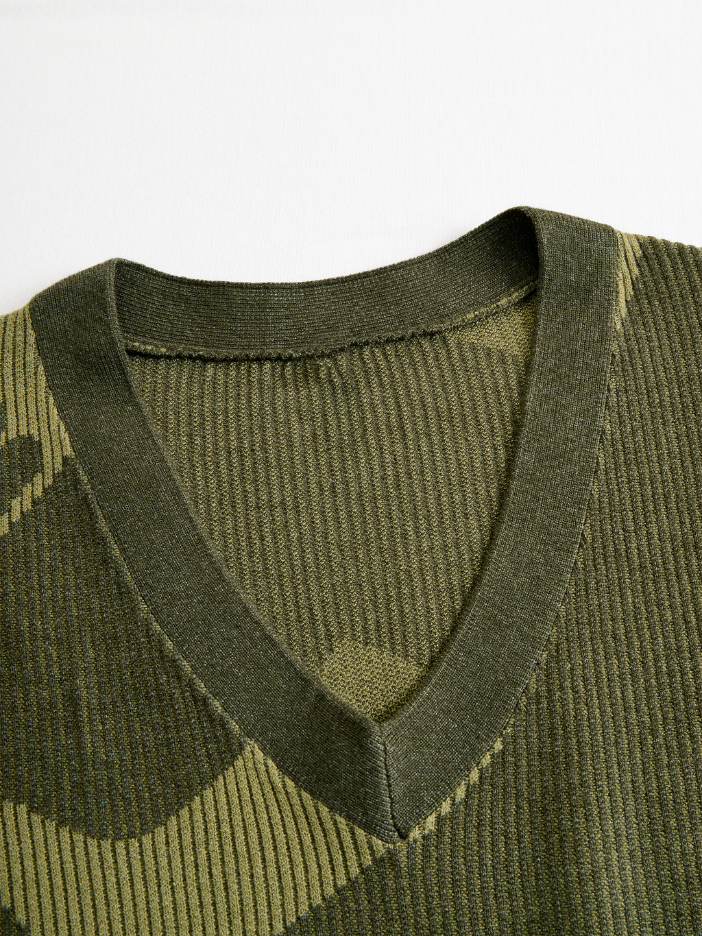 Olive Camo Knit V-Neck Fringe Hem Bodycon Dress