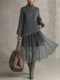 Grey Mohair and Tulle Panel Maxi Dress