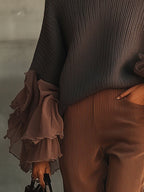 Grey Ruffle Sleeve Roll Neck Jumper
