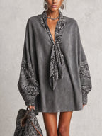 Grey Suede Print Mini Dress