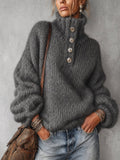 Charcoal Grey Metallic Thread Button Detail Oversized Jumper