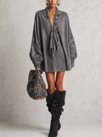 Grey Suede Print Mini Dress