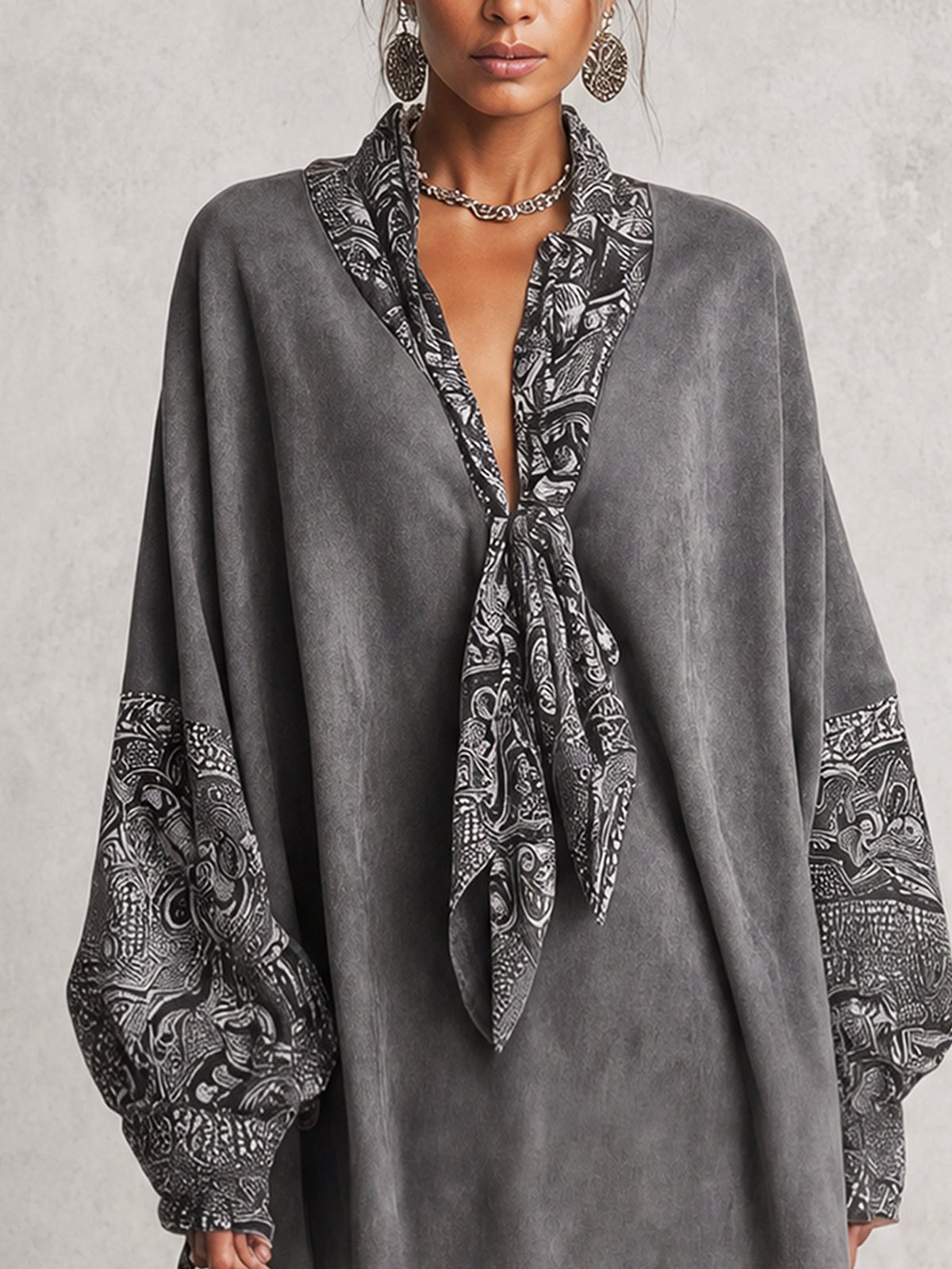 Grey Suede Print Mini Dress