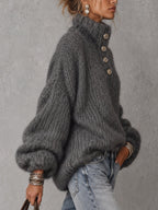 Charcoal Grey Metallic Thread Button Detail Oversized Jumper