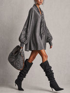 Grey Suede Print Mini Dress