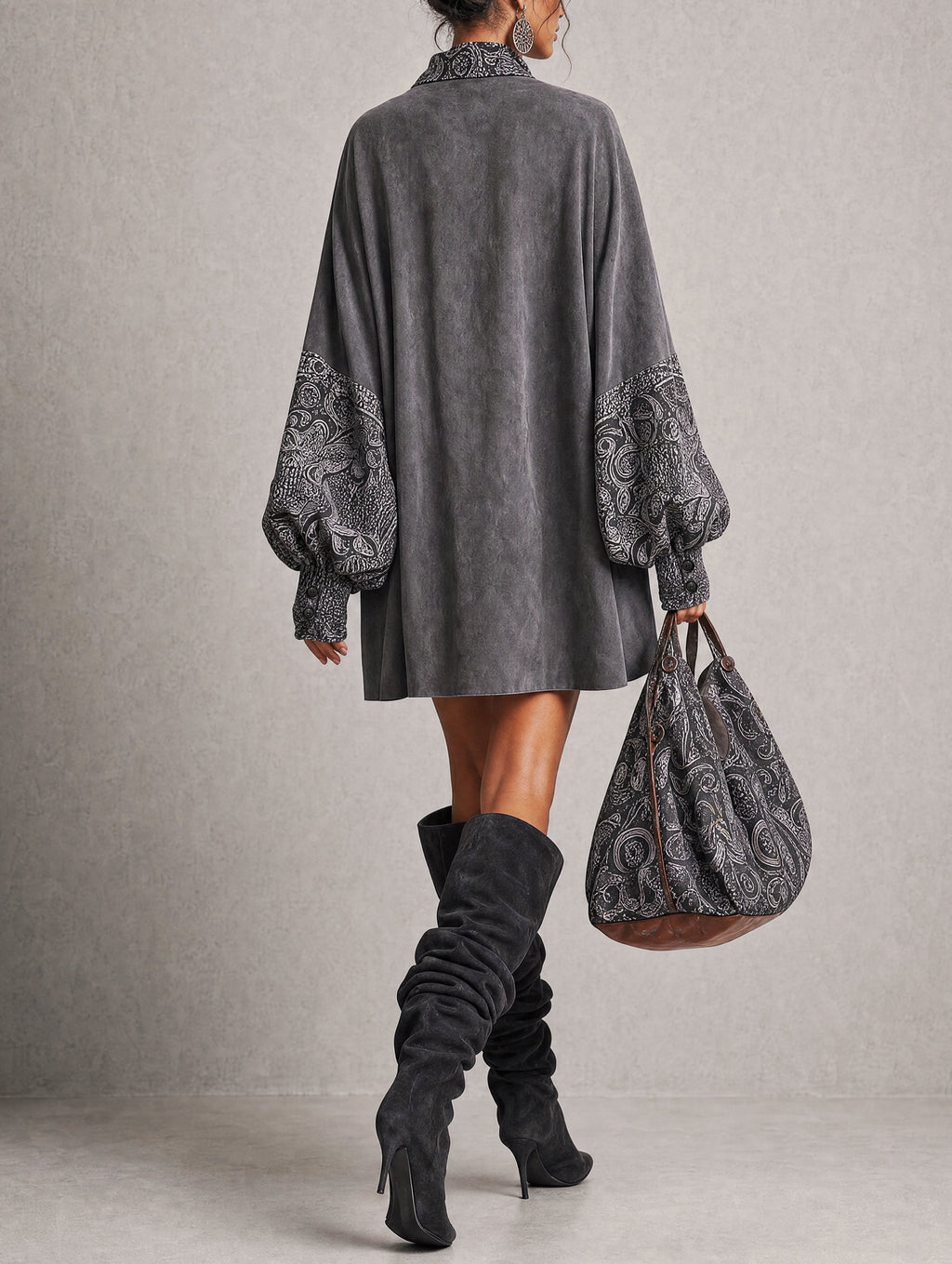 Grey Suede Print Mini Dress