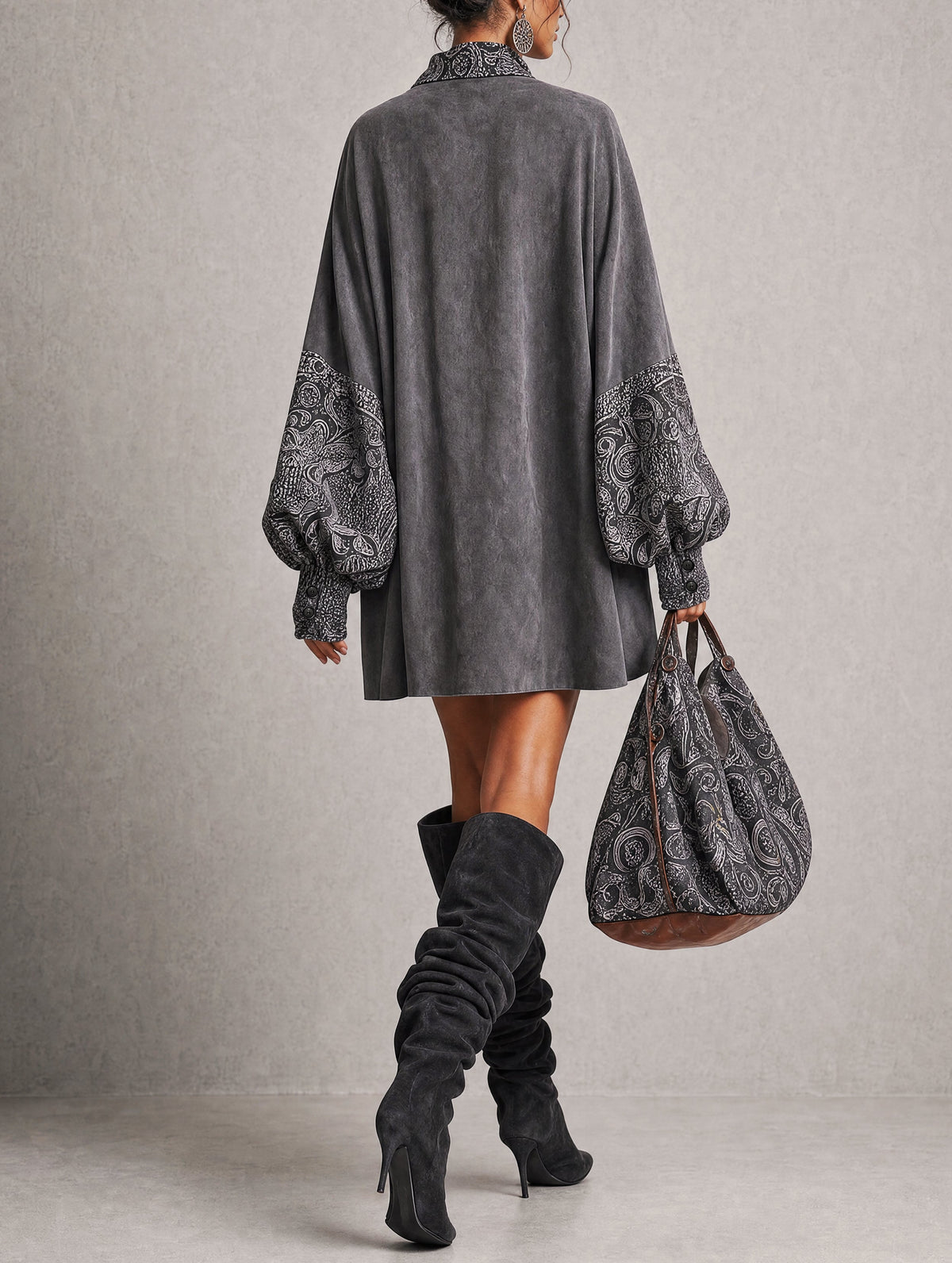 Grey Suede Print Mini Dress