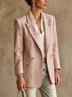 Pink Rhinestone Embellished Two-Button Tailored Blazer
