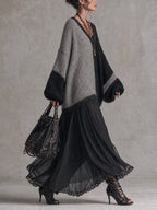Black and Grey Chiffon Patchwork Oversized Knit Maxi Dress