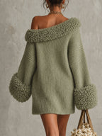 Sage Green Off Shoulder Knit Mini Dress