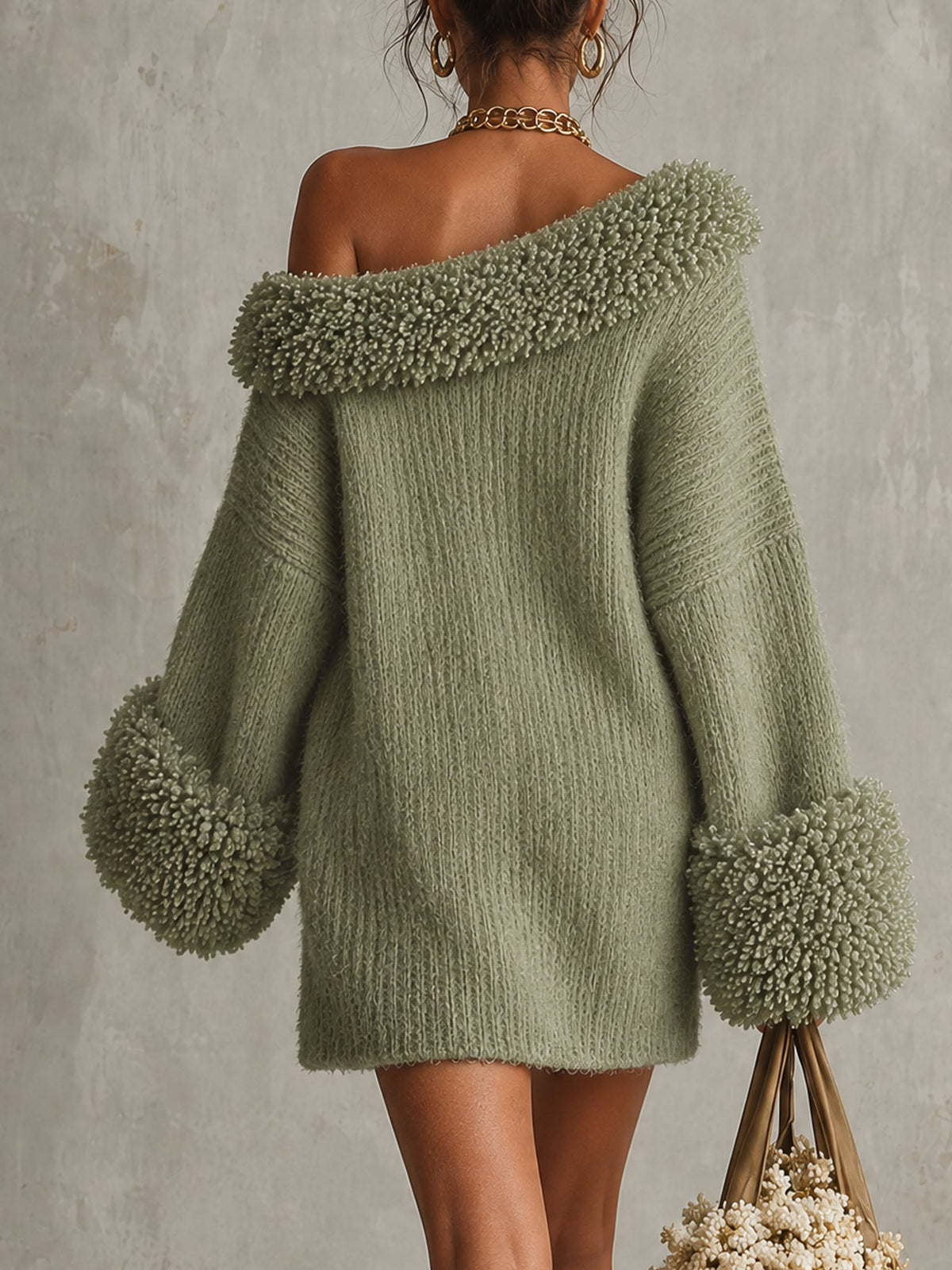 Sage Green Off Shoulder Knit Mini Dress