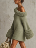 Sage Green Off Shoulder Knit Mini Dress