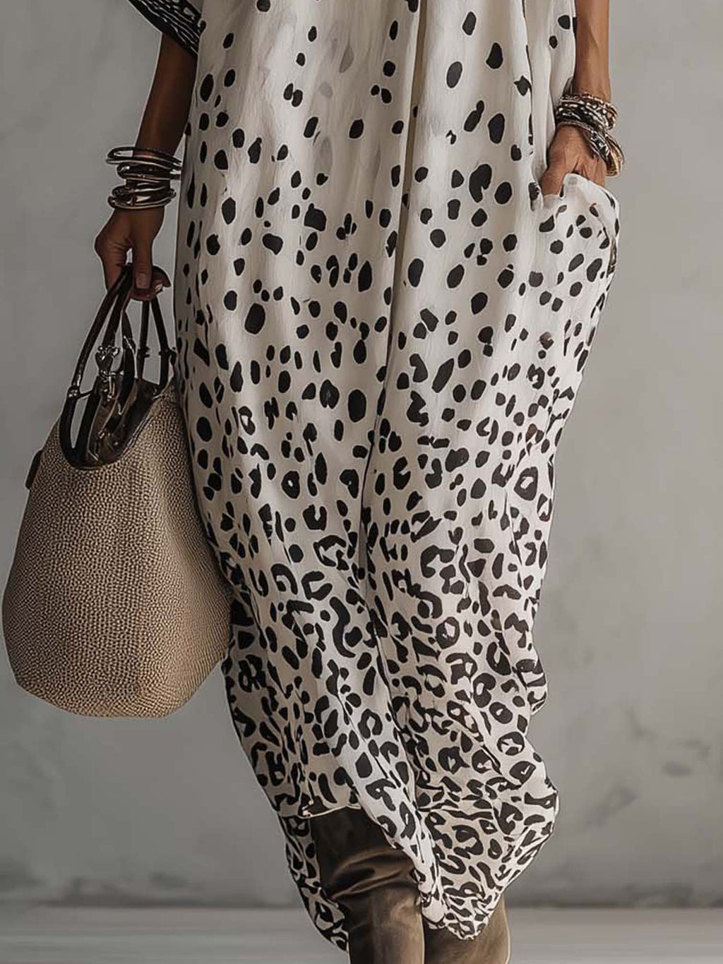 Light Grey Gradient Leopard Print Chiffon Maxi Dress