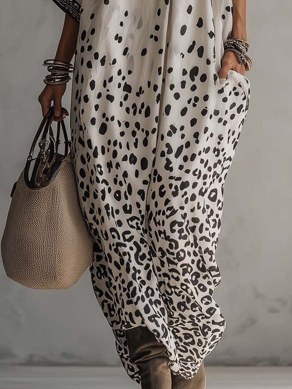 Light Grey Gradient Leopard Print Chiffon Maxi Dress