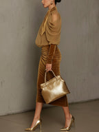 Light Brown Velvet Bodycon Maxi Dress with Chiffon Blouse Set