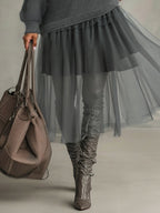 Grey Mohair and Tulle Panel Maxi Dress