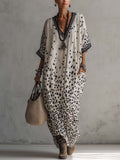 Light Grey Gradient Leopard Print Chiffon Maxi Dress