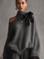 Grey Mohair Knit Jumper with Lace Cuffs