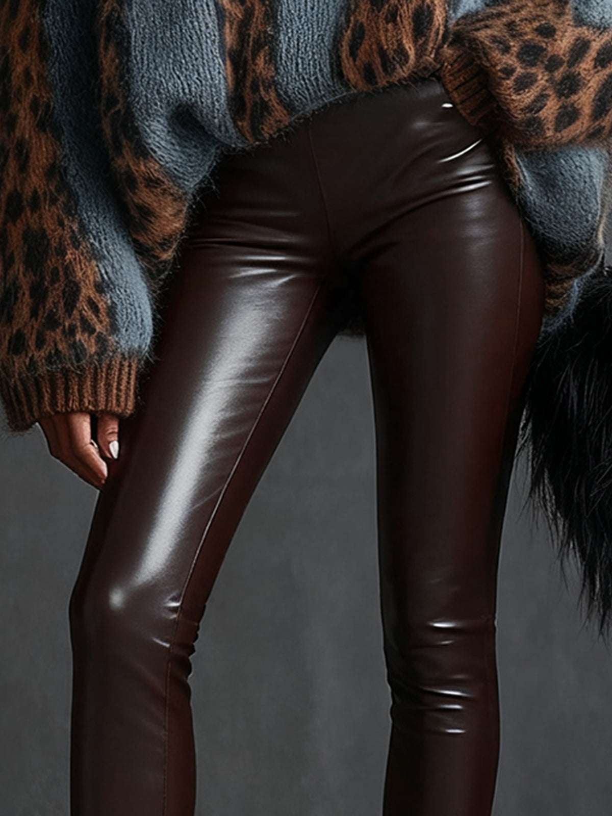 Brown Faux Leather Trousers