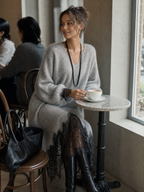 Grey Shimmer Knit Lace Hem Midi Dress