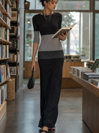Black and Grey Colour-block Bodycon Maxi Dress