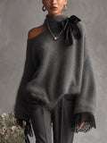 Grey Mohair Knit Jumper with Lace Cuffs