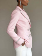 Pink Blazer with Silver Trim and Double-breasted Buttons