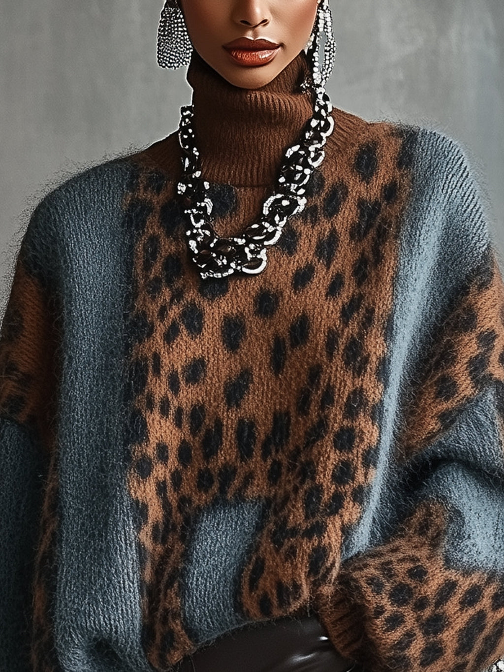 Leopard Print Roll Neck Jumper