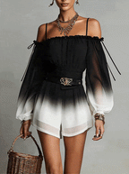 Black and White Ombre Off‑Shoulder Jumpsuit
