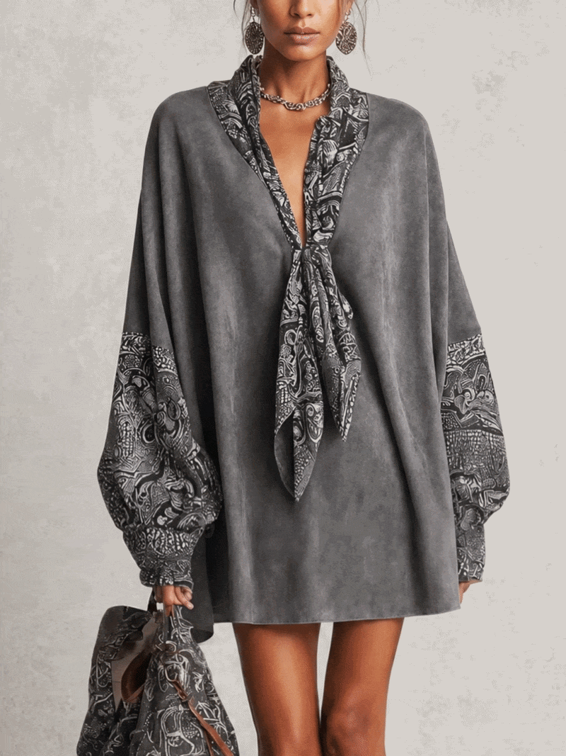 Grey Suede Print Mini Dress