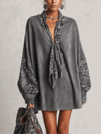 Grey Suede Print Mini Dress