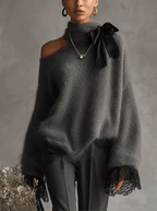 Grey Mohair Knit Jumper with Lace Cuffs