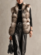 Brown Silver-Tipped Faux Fur Longline Puffer Gilet