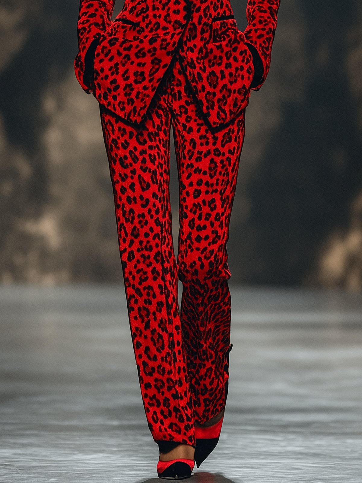 Striking Red Leopard Print Trousers