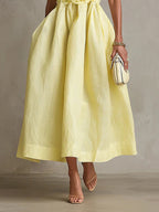 Yellow Strapless Floral Applique Midi Dress